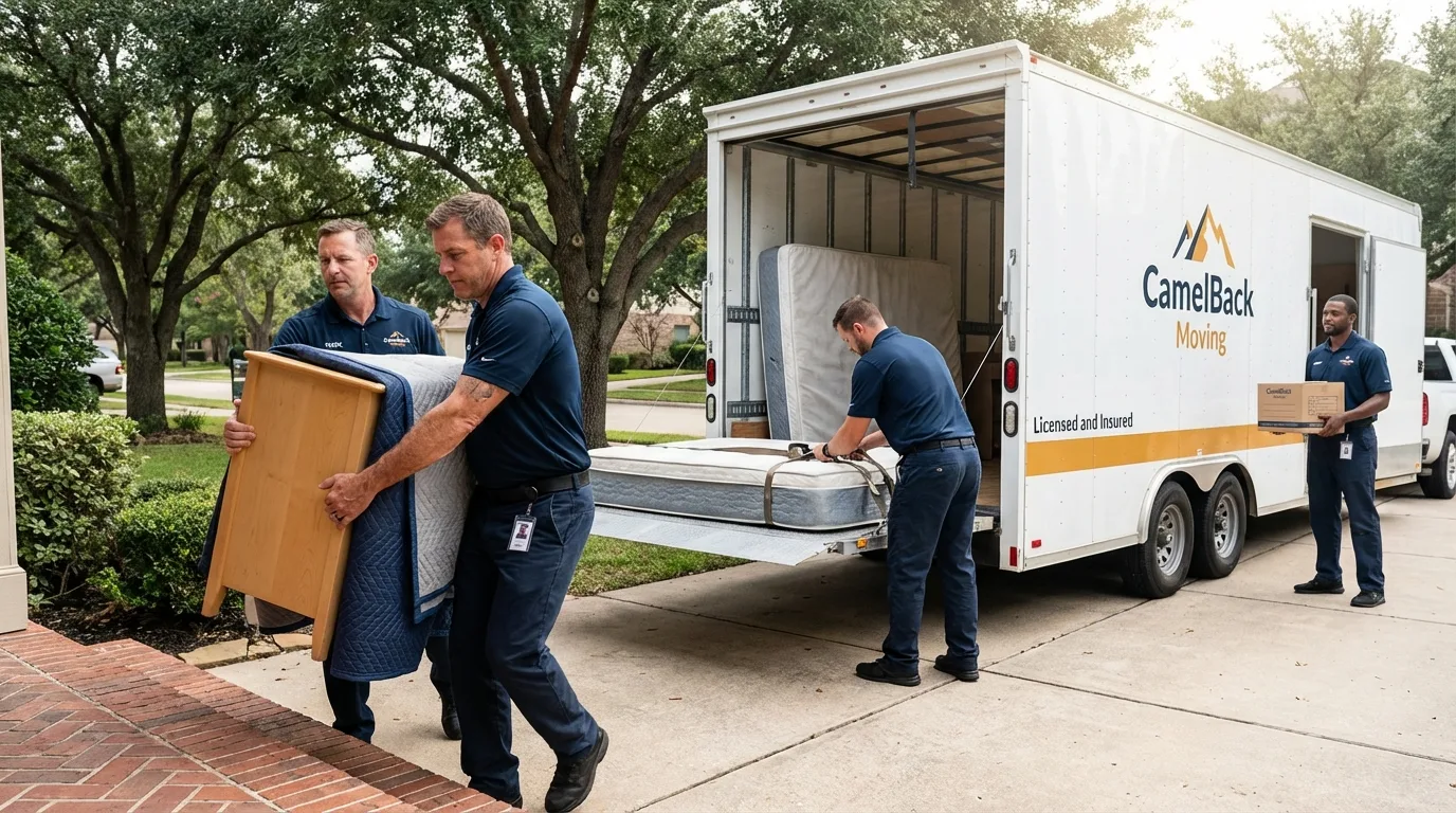 Crew loading residential truck for cross-state move from Lincoln City, OR